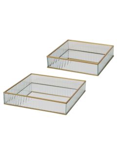 Tabaka dekorative, set 2 copë, metalike/xham, e artë, M:25x25xH4.5cm ,S:20x20xH4.5cm