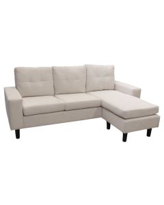 Corner sofa, universal, textile upholstery, panna, black plastic legs, 187x76xH83 cm