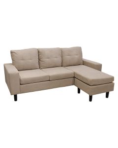 Corner sofa, universal, textile upholstery, beige, black plastic legs, 187x76xH83 cm