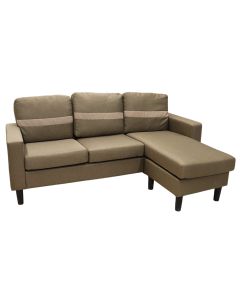 Corner sofa, textile upholestry, plastic feet, brown, universal, 185x82xH128 cm