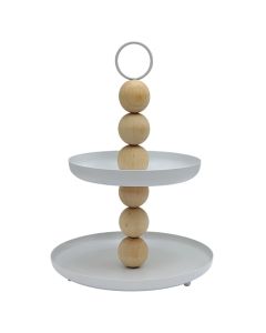 Decorative object, stand, metal/wood, white, 30xH29 cm