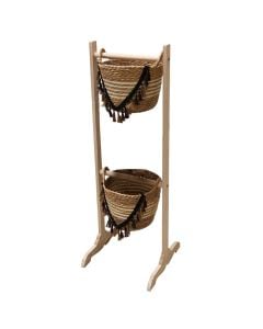 Decorative basket, straw, natural wood, 35x35xH102 cm