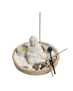Statujë dekorative, BUDDHA, rezinë, e bardhë, 17×17xH10 cm