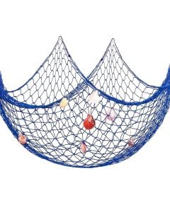 Decorative hunger, fishing net, cotton material+wood, blue, 200x400 cm