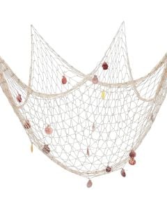 Decorative hunger, fishing net, cotton material+wood, white, 150x200 cm