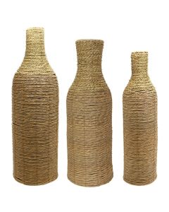 Decorative vase, straw, natural, 17xH60 cm/21xH70 cm/27xH80 cm
