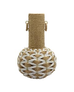Decorative vase, rattan, natural/white, 23xH24 cm