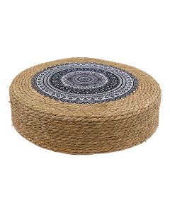 Pouffe, straw, beige/blue, Ø40 cm
