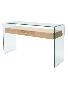 Console table, 12 mm tempered glass surface, MDF frame, transparent/ sonoma, 125x40xH76 cm