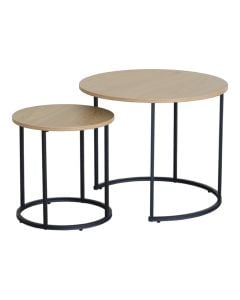 Tavolinë mesi set, MDF, strukturë çeliku, Wild oak, 60x60xH50.5 cm; 40x40xH41 cm