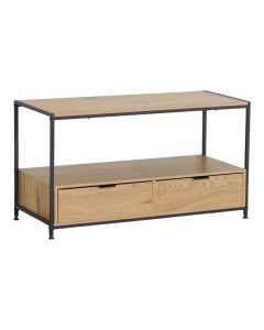 TV unit with drawers, melamine, matt metal frame, Wild oak, 100x40xH54 cm