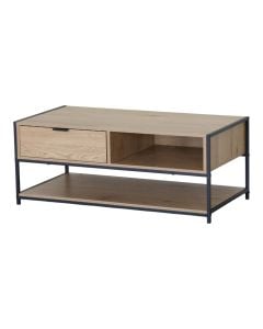 Coffee table, melamine, matt metal frame, Wild oak, 100x50xH 40 cm