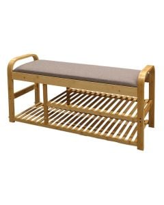 Shoe rack, bamboo/fabric, natural/ grey, 90x33xH90 cm