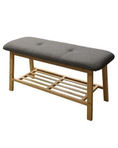 Shoe rack, bamboo/fabric, natural/ grey, 83.5x32.5xH90 cm