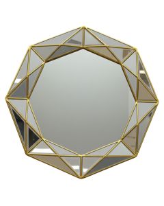Decorative mirror, metal/glass, gold color, Dia. 80 cm