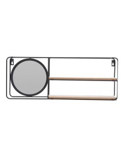 Wall rack with mirror, metal, brown/black, 50x10x19 cm