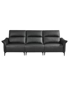 Sofa, 3-seater, leather upholstery, metal feet, black, 263x95xH102