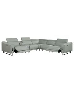 Corner sofa, leather upholstery, metal feet, grey, 206.5x 292.5x110xH91 cm