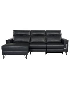 Corner sofa, left, leather upholstery, metal feet, black, 159.5x166xH101 cm
