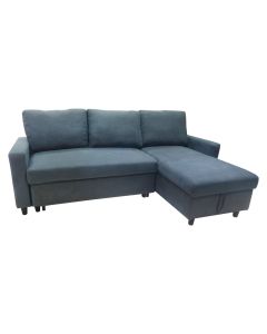 Sofa bed, textile upholestry, wood frame, plastic feet, dark blue, 211x138xH88 cm