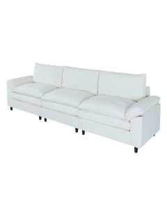 Sofa, 3-seater, textile upholestry, wooden frame, plastic feet, white, 299x137xH100 cm