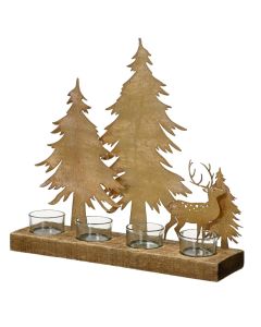 Candle holder, "Deer", wood, gold, 9x32xH30 cm