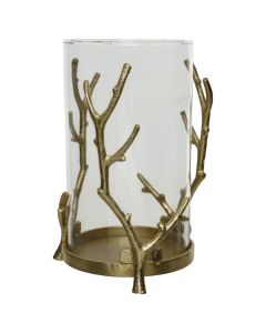 Mbajtëse qiriri, alumini/qelqi, transparente/floriri, Ø19.5xH25.5 cm