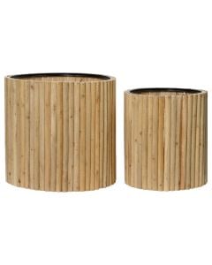 Coffee table, set 2 pieces, wood, brown, dia.49.5xH46 cm