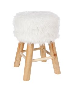 Stool, wooden legs, polyester upholstery, natural/white, Dia.28xH42 cm