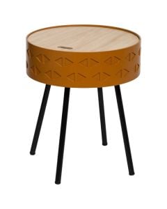 Side table, metal structure, MDF top, black/brown, Dia.38.5xH45.5 cm