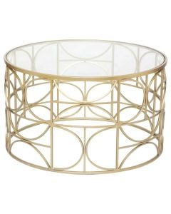 Coffee table, metal structure, tempered glass top, gold, Dia.71xH41 cm