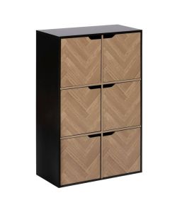 Multifunctional shelf, 6 compartments, MDF, natural/black, 67.5x32xH100.5 cm