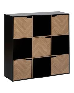 Multifunctional shelf, 9 compartments, MDF, natural/black, 100.5x32xH100.5 cm