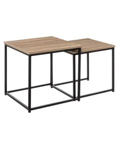 Side table, set of 2, melamine/steel, natural/black, 45x45xH45 cm; 40x40xH40 cm