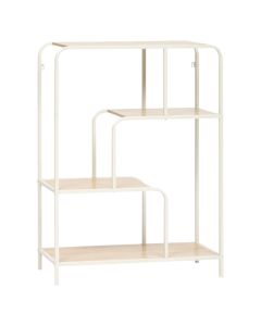 Multifunctional shelf, Curvy, metal structure, MDF shelves, natural/white, 76x27xH101 cm