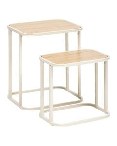 Side table, set of 2, Curvy, MDF/steel, natural/white, 35x25xH35 cm; 46x33xH39 cm