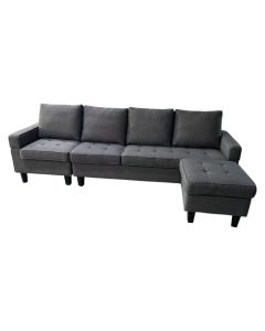 Sofa, 3-seater, wood frame, textile upholstery, plastic feet, dark grey, 220x139.5xH91 cm