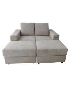 Sofa, wood frame, textile upholstery, plastic feet, grey