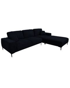 Divan këndor, djathtas, tapiceri tekstili, e zezë, 290x211xH103 cm