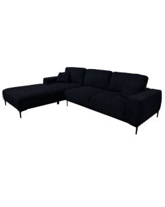 Divan këndor, majtas, tapiceri lëkure origjinale, e zezë, 290x211xH103 cm