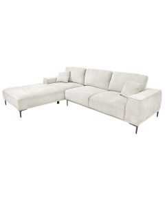 Divan këndor, majtas, tapiceri tekstili, e bardhë, 290x211xH103 cm