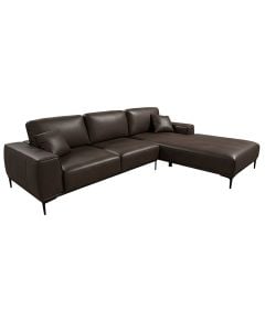 Divan këndor, djathtas, tapiceri lëkure, kafe e errët, 290x211xH103 cm