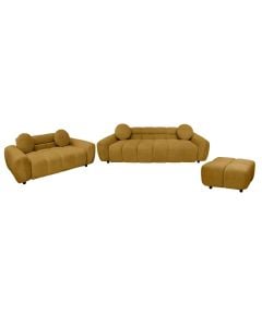 Divan 3+2+pupë, tapiceri tekstili, kafe, 3P:(224x82xH64 cm)x2P:(163x82xH64 cm)x(80x80cm)