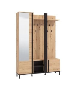 Hall unit, Nino, melamine, natural/black, 134.5x34.5xH192.5 cm