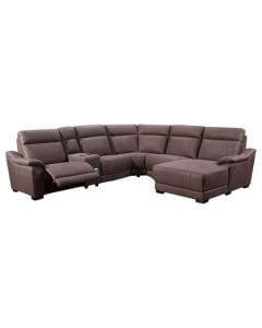 Divan këndor, tapiceri tekstili+lëkure, kafe