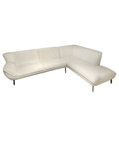 Divan këndor, djathtas, tapiceri tekstili, e bardhë, 259x85/200xH82 cm