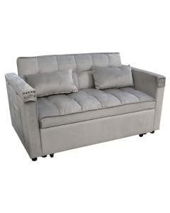 Divan, bëhet krevat, tapiceri tekstili, velvet, këmbë plastike, gri, 140x84xH82 cm