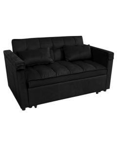 Divan, bëhet krevat, tapiceri tekstili, velvet, këmbë plastike, e zezë, 140x84xH82 cm