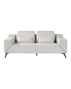 Divan, 3-vendësh, tapiceri tekstili, këmbë plastike, e bardhë, 206x101xH88 cm