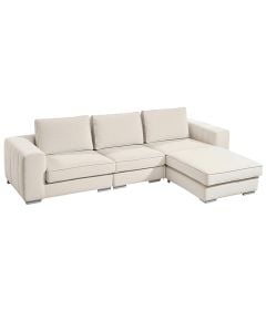 Corner sofa, textile upholstery, metal feet, white, (330x101xH85 cm)xST:(96x96xH85 cm)